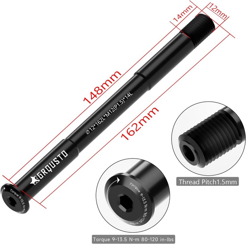 GRQUSTO 1.5mm Thread Pitch Front Rear Thru Axles for Road Mountain Bicyle Suspension Forks Rigid Forks and Bike Rear Frame, 6061 Aluminium Alloy Boost Through Axle: 12mm x 117mm to 181mm Includes 17 Lengths - Image 2